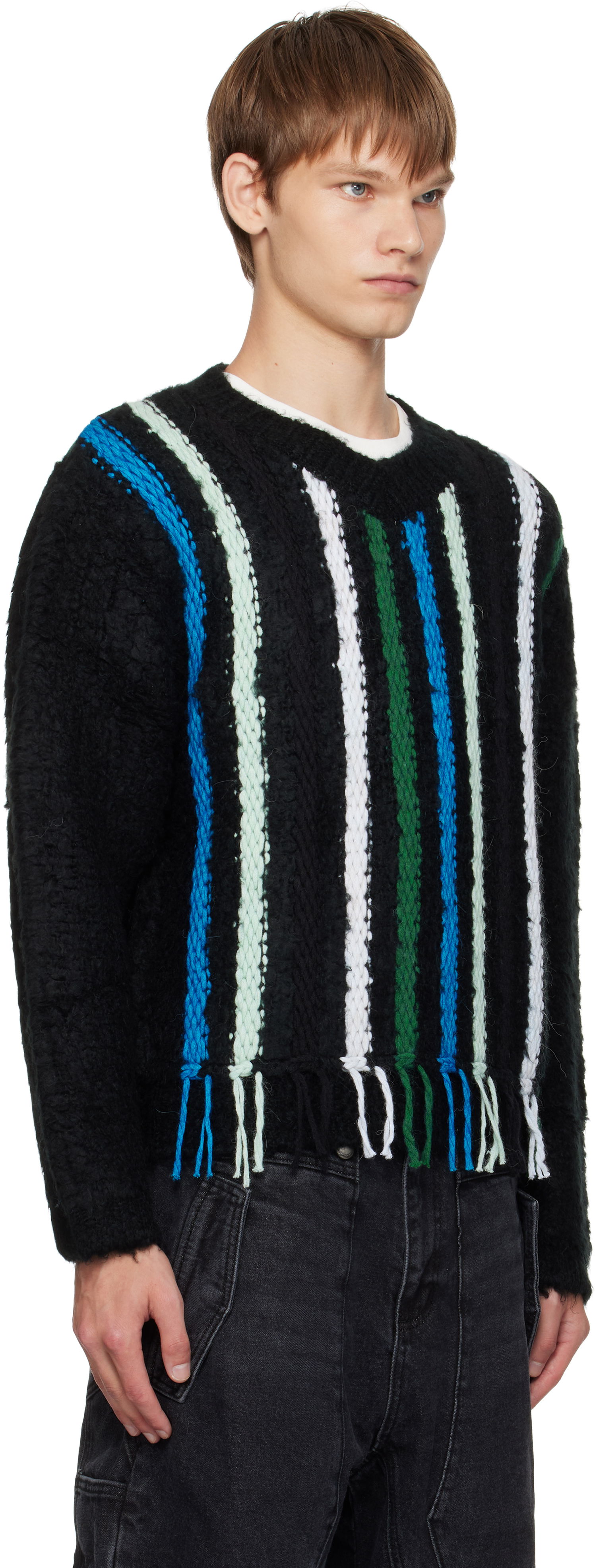 Пуловер Andersson Bell Andersson Bell Reverse Stripe Fringe Sweater Черно | atb1350u, 1