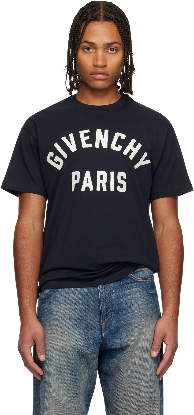 Тениска Givenchy Givenchy Paris Embroidery T-shirt Тъмно синьо | BM71NK3YRS411
