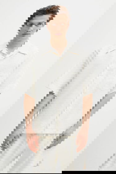 Риза Wales Bonner Wales Bonner Highlife Relaxed Fit Short Sleeve Bowling Shirt with Subtle Check Бежово | MS25SH08.VI02.0959, 0