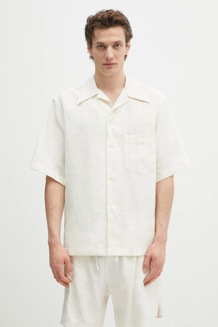 Риза Wales Bonner Wales Bonner Highlife Relaxed Fit Short Sleeve Bowling Shirt with Subtle Check Бежово | MS25SH08.VI02.0959