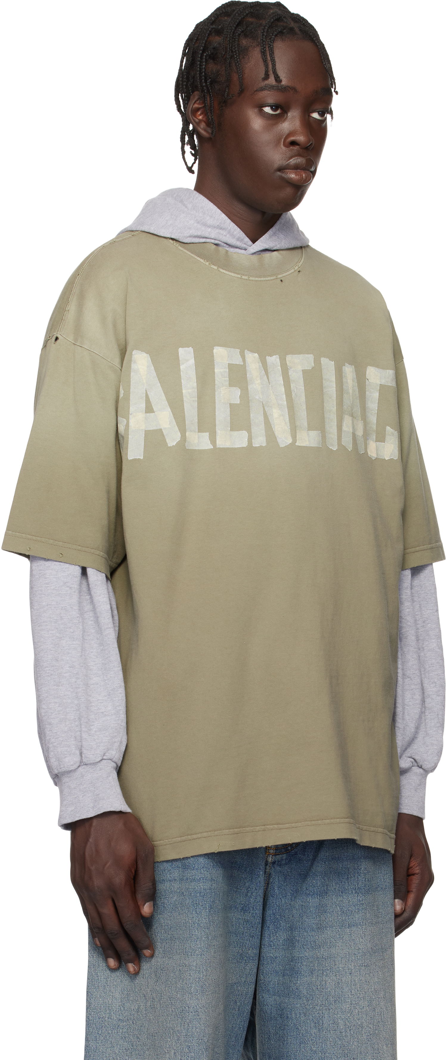 Тениска Balenciaga New Tape Type Medium Fit T-Shirt Зелено | 739784TOVA9, 1