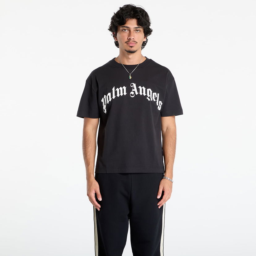 Тениска Palm Angels Palm Angels Curved Logo Regular T-Shirt Черно | PMAA109F25JER0031003