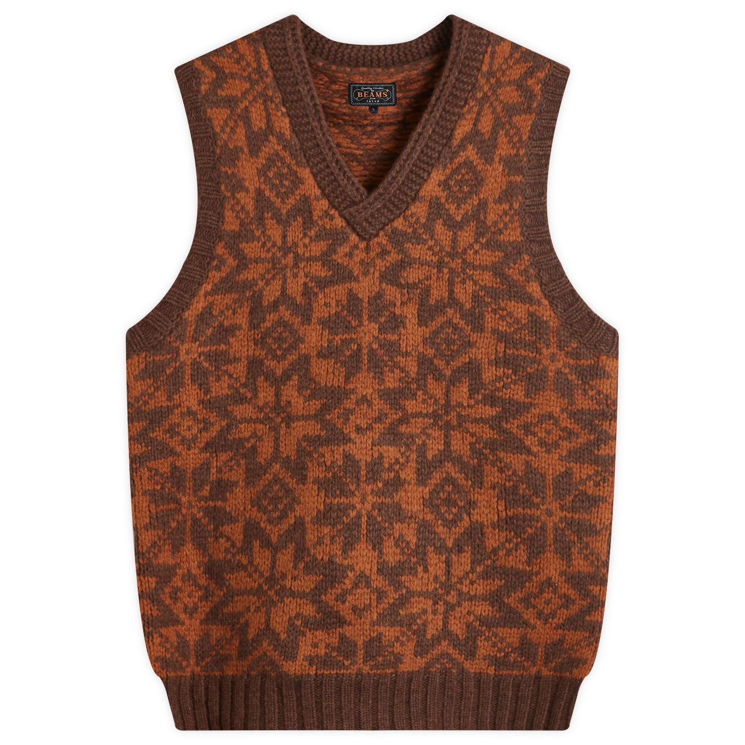 Пуловер BEAMS Beams Plus Snow Pattern Knit Vest Кафяво | 3805-0047-156-28, 1