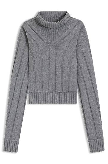 Пуловер BOSS Virgin Wool and Cashmere Rollneck Cropped Sweater Сиво | 50547893, 0
