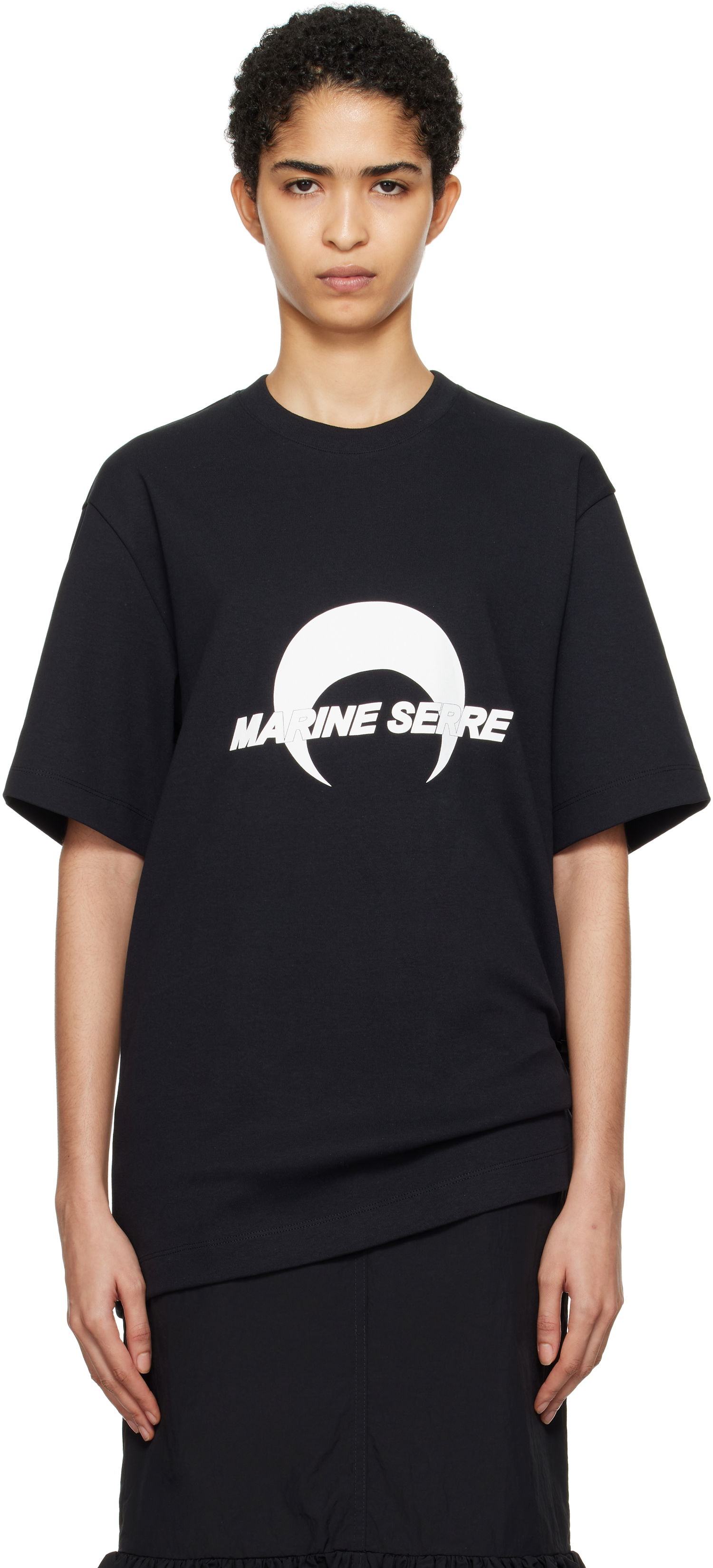 Тениска Marine Serre Cotton Jersey Loose Fit Graphic T-Shirt Черно | UTT001A, 0