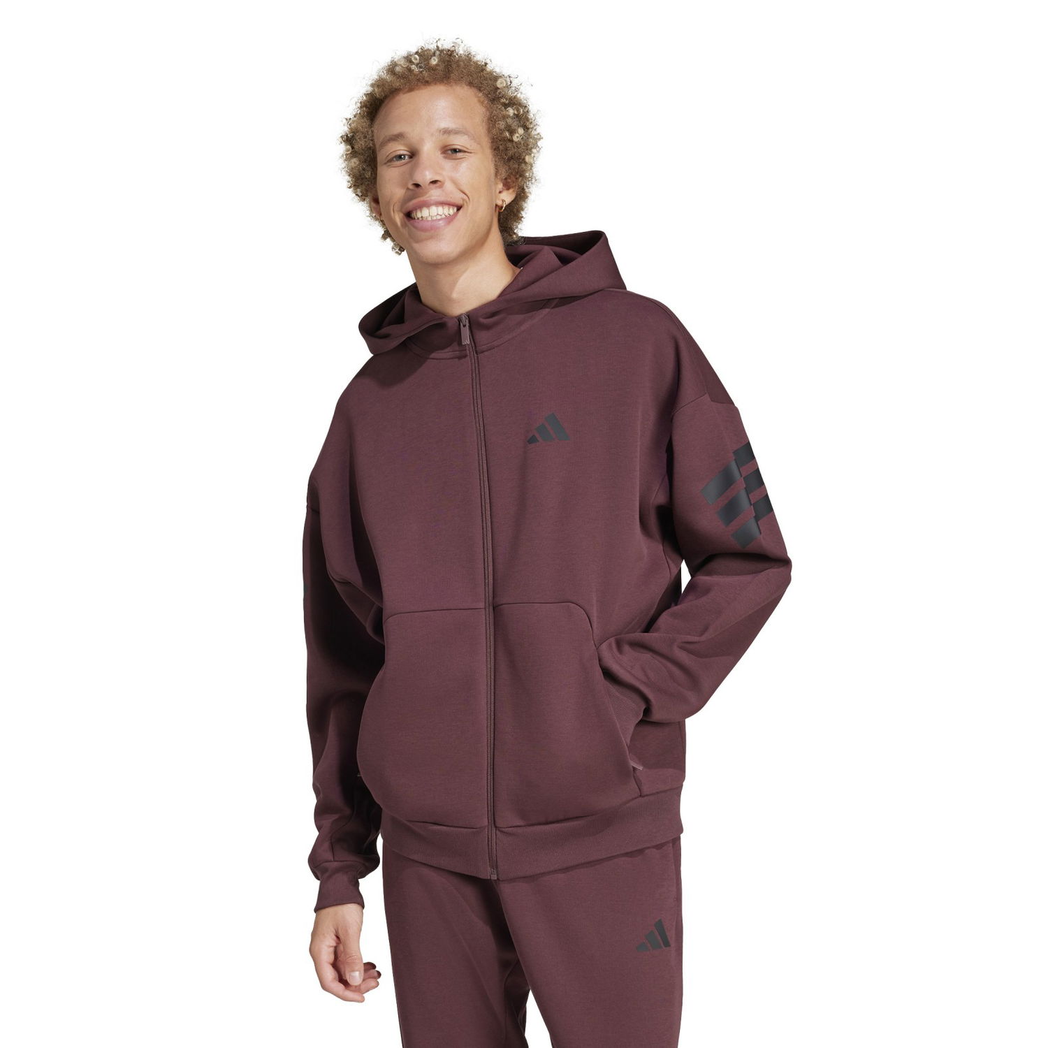 Суитчър adidas Performance 3-Stripes Full-Zip Hoodie Бургунди | JD4830, 1