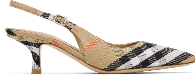 Кецове и обувки Burberry Burberry Birdie Check Slingback Pumps Бежово | 8106171