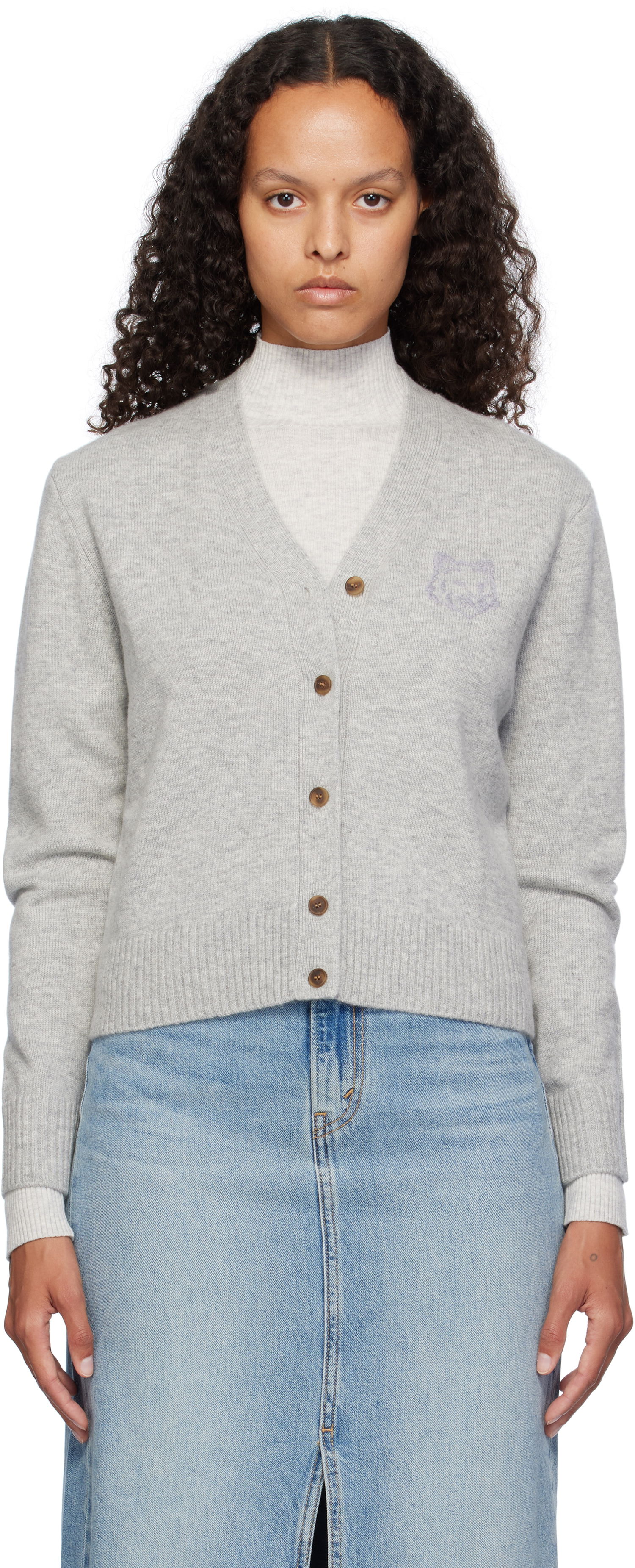 Пуловер MAISON KITSUNÉ Embroidered Cropped Cardigan Сиво | NW00510KT1112, 0