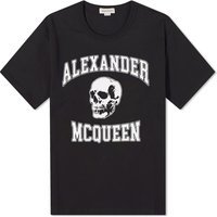 Тениска Alexander McQueen Varsity Skull Logo T-Shirt Черно | 759442QTAAW-0520, 1