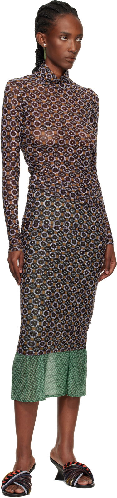 Пола Dries Van Noten Dries Van Noten Geometric Pattern Transparent Mesh Midi Skirt Многоцветен | 252-011123-2623, 3