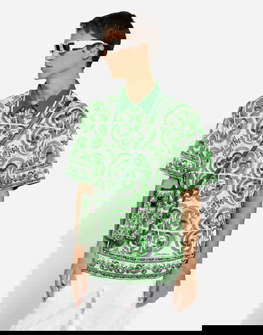 Поло тениска Dolce & Gabbana Majolica Print Cotton Polo Shirt Зелено | G8RV9TII7CZHU3TN, 3