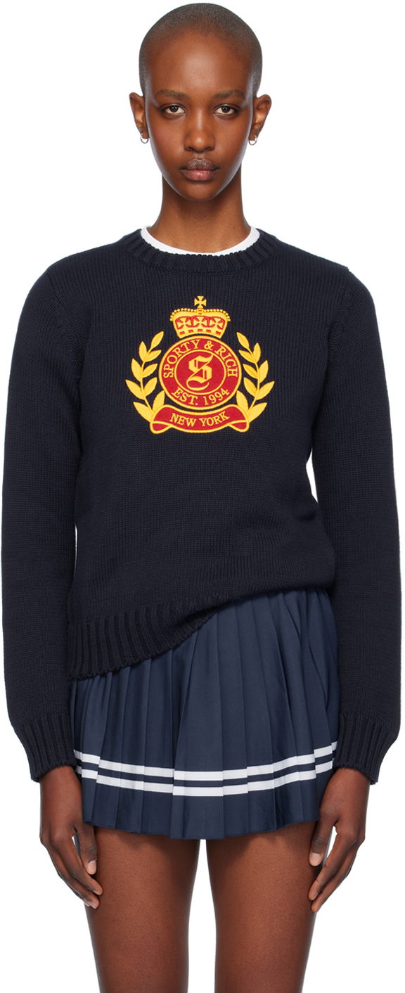 Пуловер Sporty & Rich Crest Knitted Crewneck Sweater Тъмно синьо | WS065516243BL32