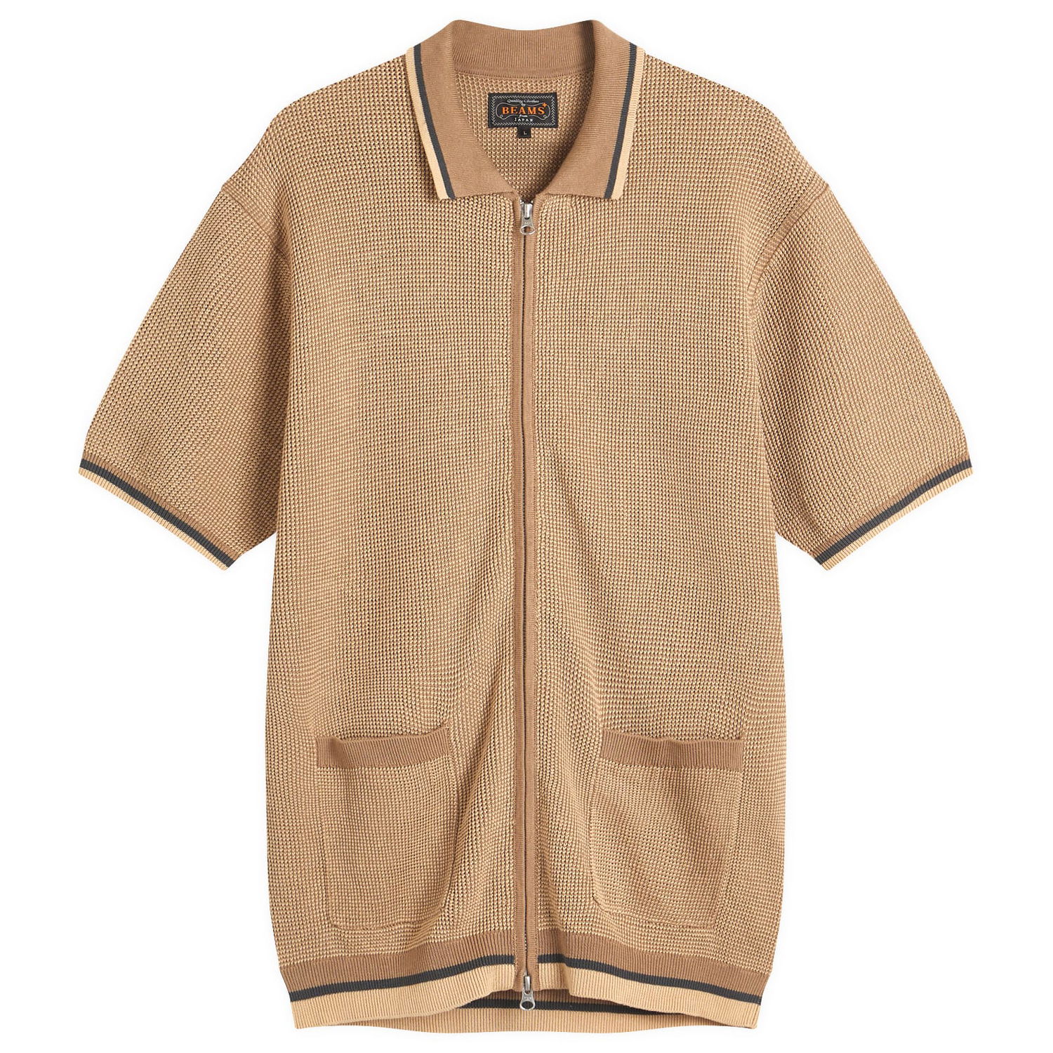 Риза BEAMS Beams Plus Zip Knit Polo, Size Large Бежово | 3802-0045-156-20, 1