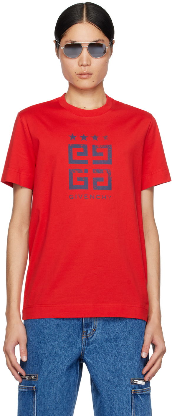 Тениска Givenchy 4G Stars T-Shirt Червено | BM716G3YEL610, 0