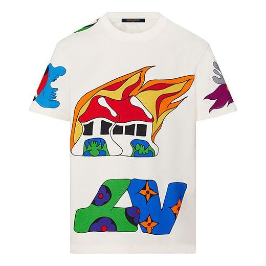 Тениска Louis Vuitton SS21 Cartoon Logo Print T-Shirt Бяло | 1A8PUV, 0