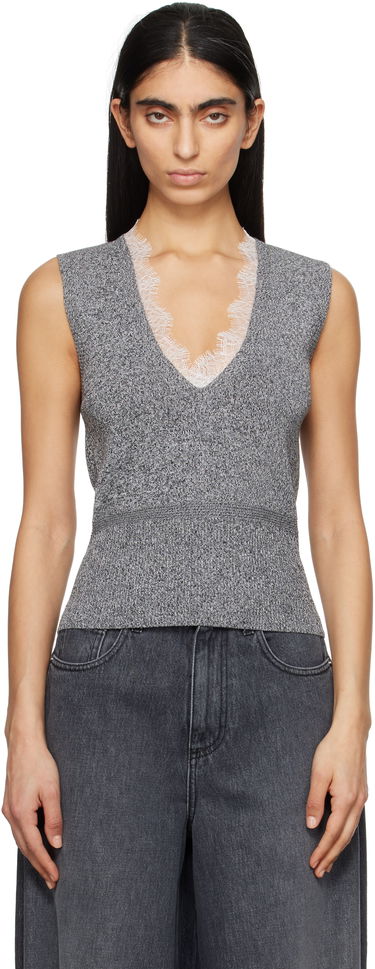 Пуловер JW Anderson JW Anderson V-Neck Lace Trim Vest Сиво | KW1357-YN0324, 0