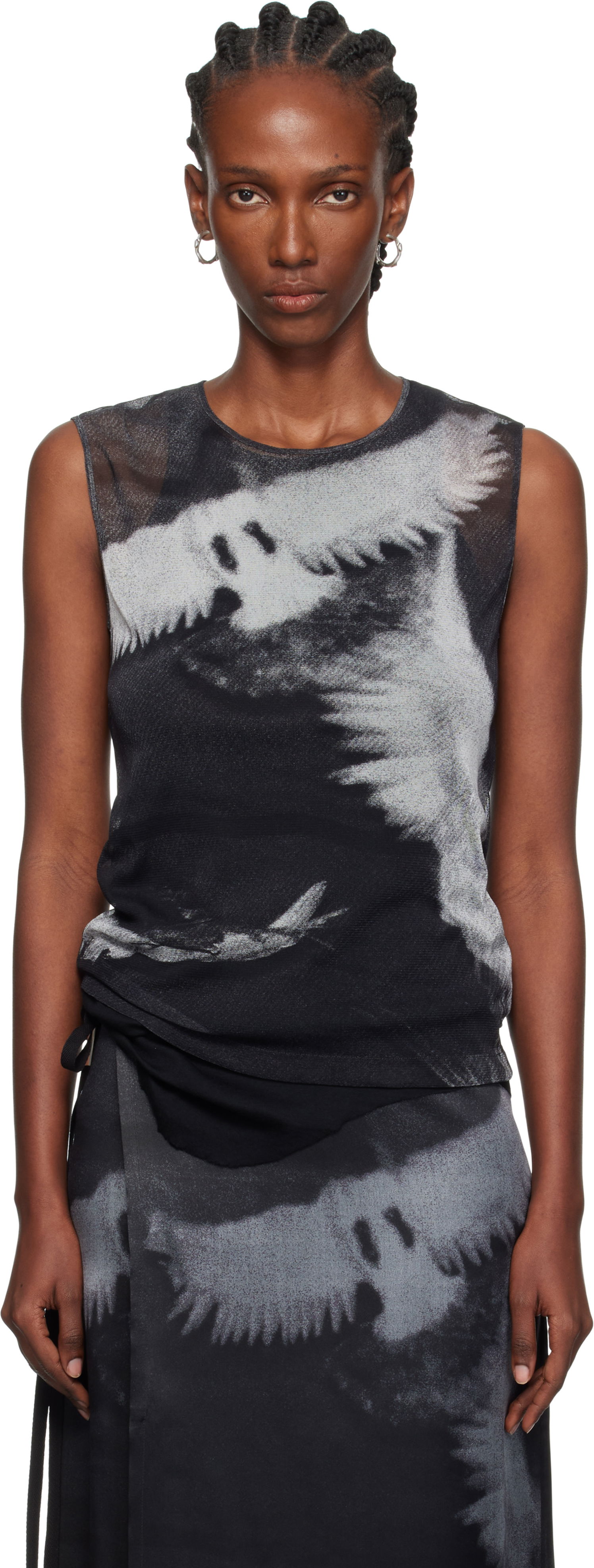 Потник Ann Demeulemeester Ann Demeulemeester Doves Printed Tulle Tank Top Черно | 2520-W-JTO05-FA657-D0097, 0