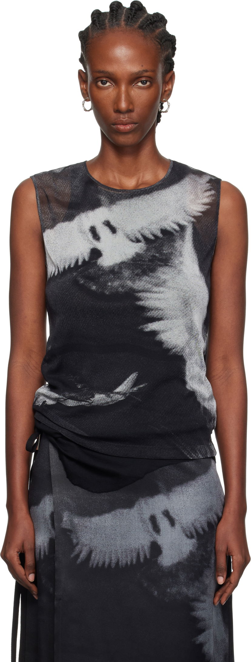 Потник Ann Demeulemeester Ann Demeulemeester Doves Printed Tulle Tank Top Черно | 2520-W-JTO05-FA657-D0097