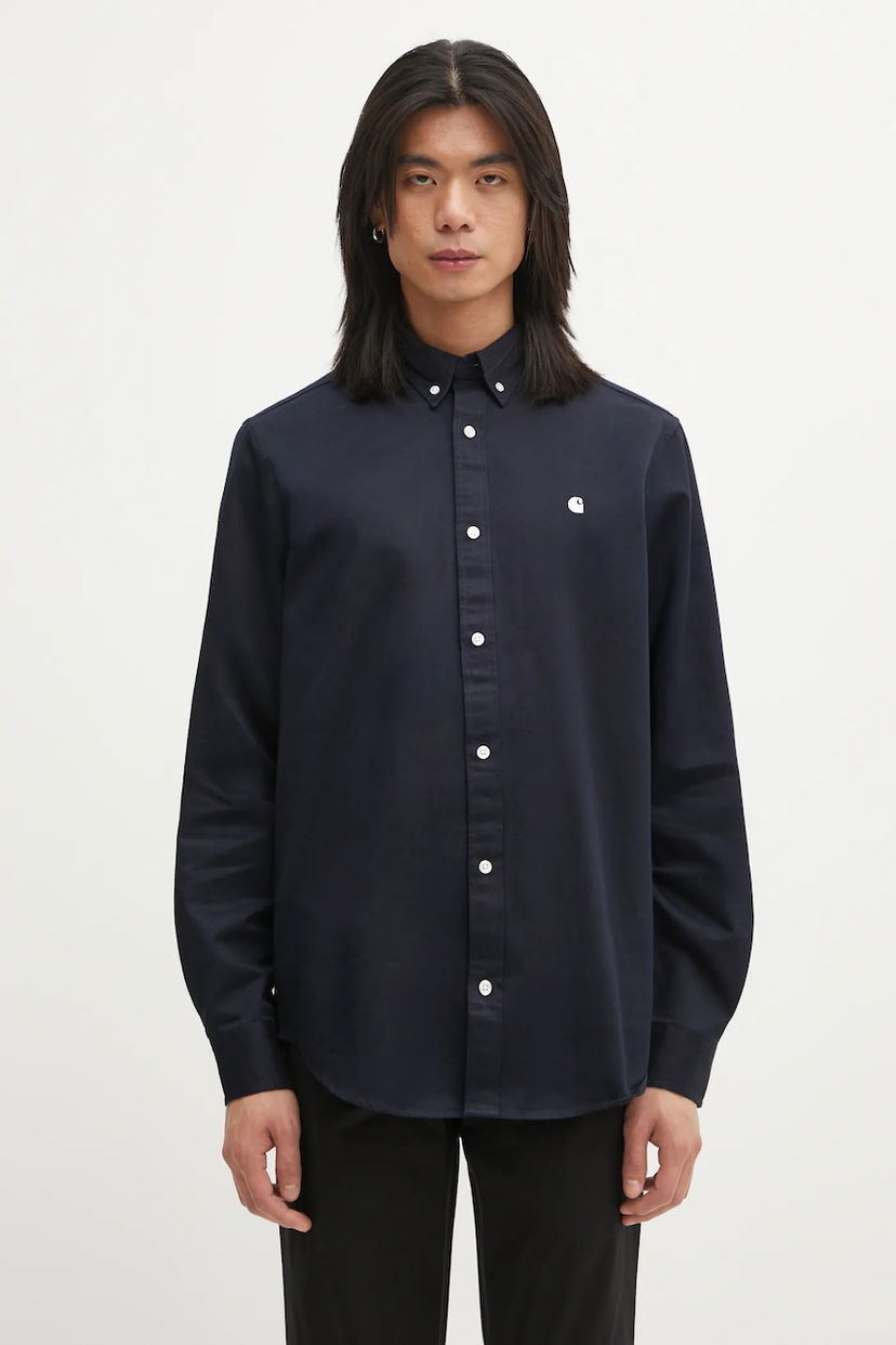 Риза Carhartt WIP WIP Long Sleeve Cotton Madison Shirt, Regular Fit, Classic Collar Тъмно синьо | I023339.0COXX