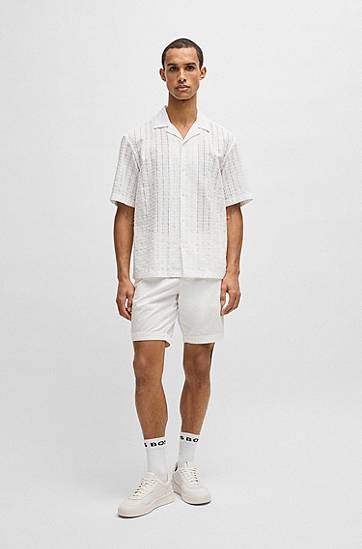 Риза BOSS Relaxed Fit Broderie Anglaise Shirt Бяло | 50539236, 1