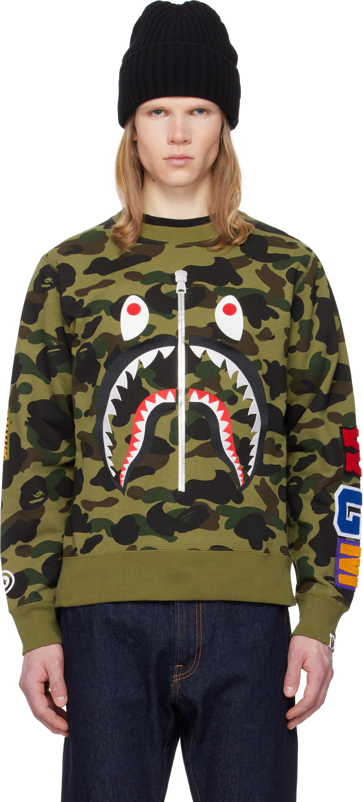 Суитчър BAPE A Bathing Ape 1st Camo Shark Crewneck Sweatshirt Зелено | 001SWK801010M, 0