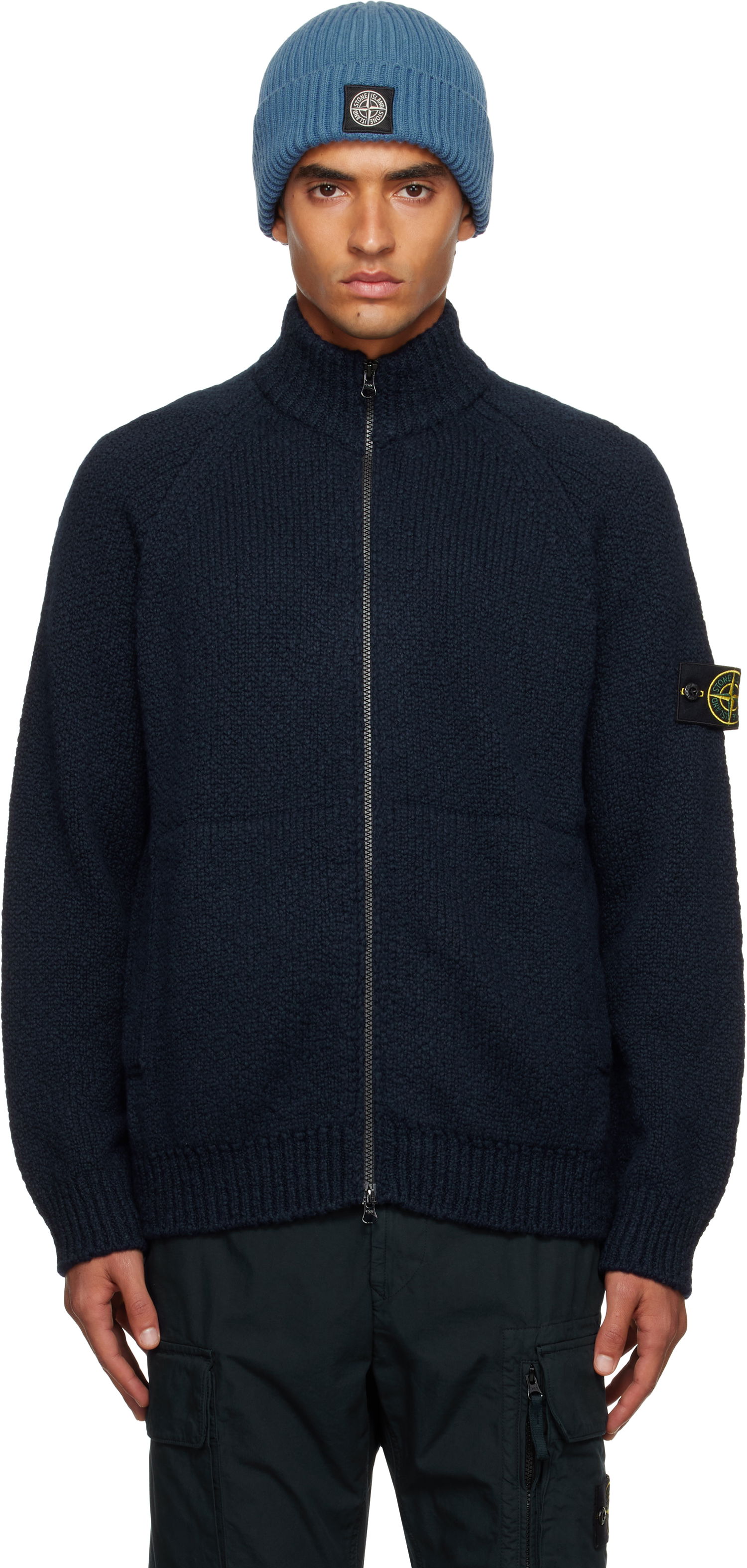Пуловер Stone Island Stone Island Wool Zip Cardigan Тъмно синьо | K2S15 5100051 S00N1, 0