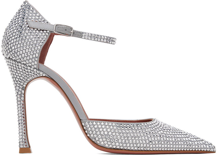 Кецове и обувки Amina Muaddi Crystal Embellished Slingback Pumps Сиво | VITTORIA PUMP SR SATIN, 0