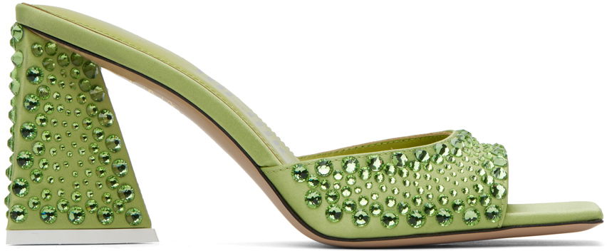 Аксесоари The Attico Attico Mini Devon Crystal-Embellished Satin Mules Зелено | 241WS772 V015T, 0