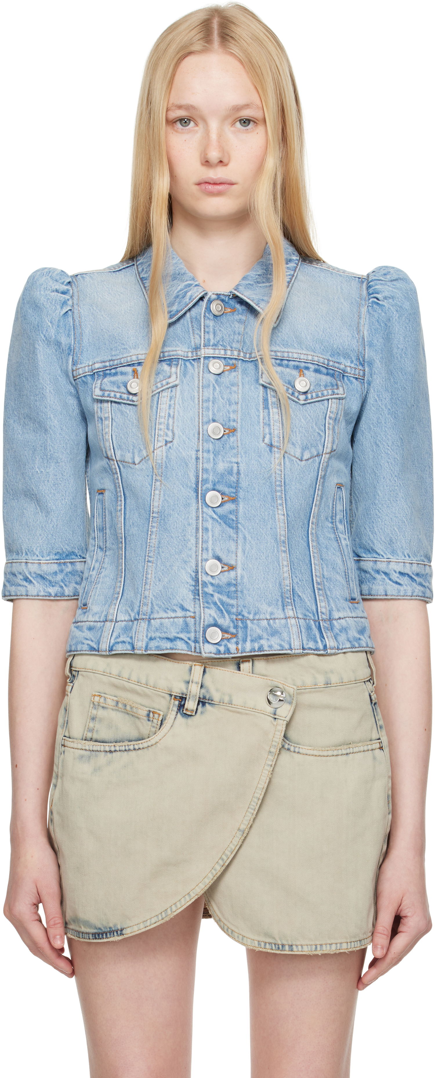 Яке Coperni Coperni Slim-Fit Cropped Denim Jacket Синьо | COPBL30F2020, 0