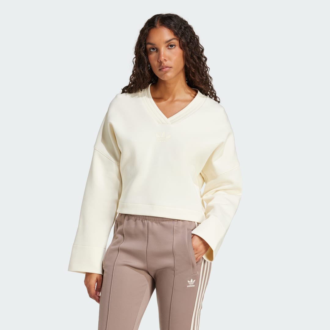 Пуловер adidas Performance Deep V-Neck Cropped Sweatshirt Бяло | JJ0963, 0