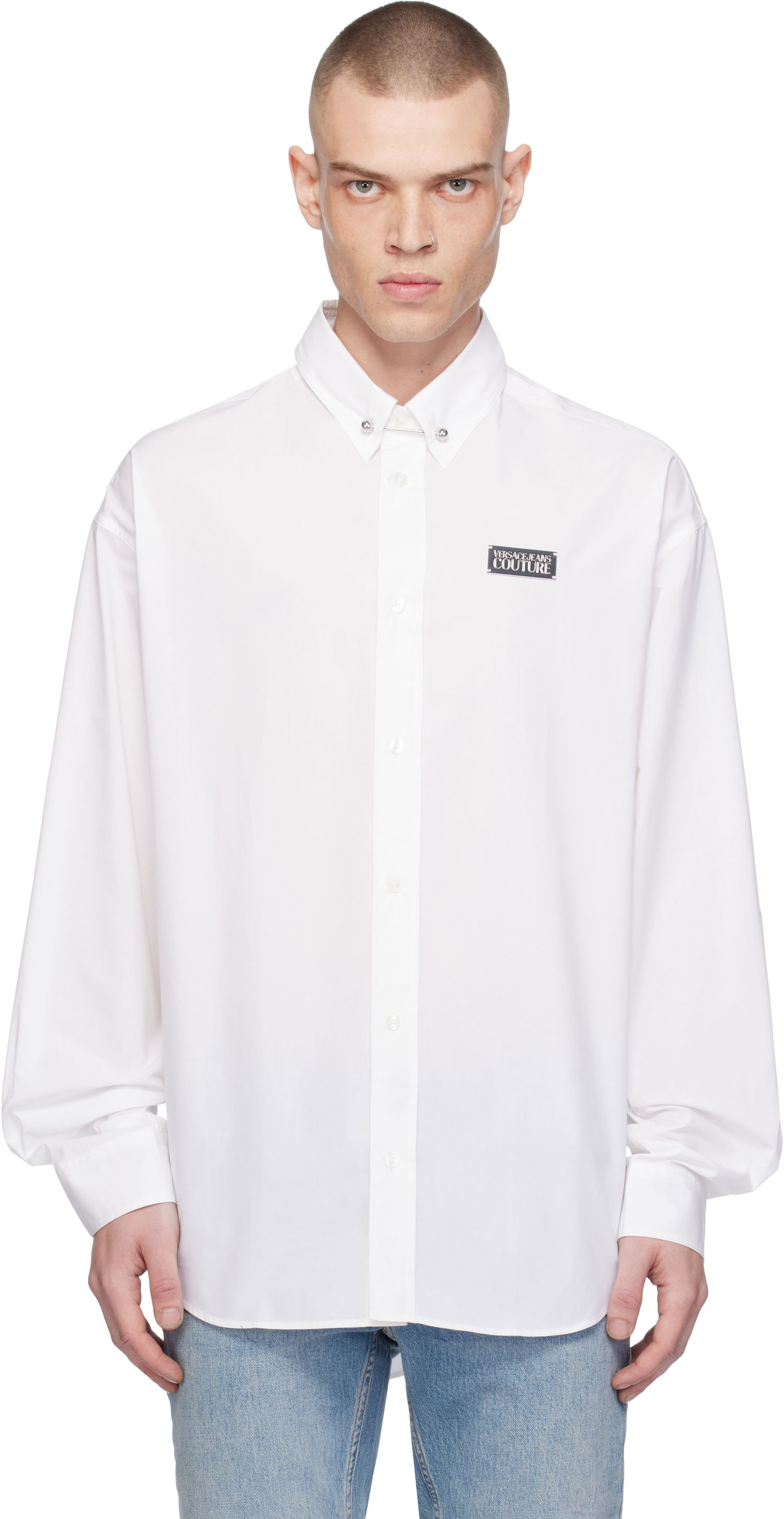 Риза Versace Piercing Relaxed-Fit Shirt Бяло | E77GALY10_ECN002, 0