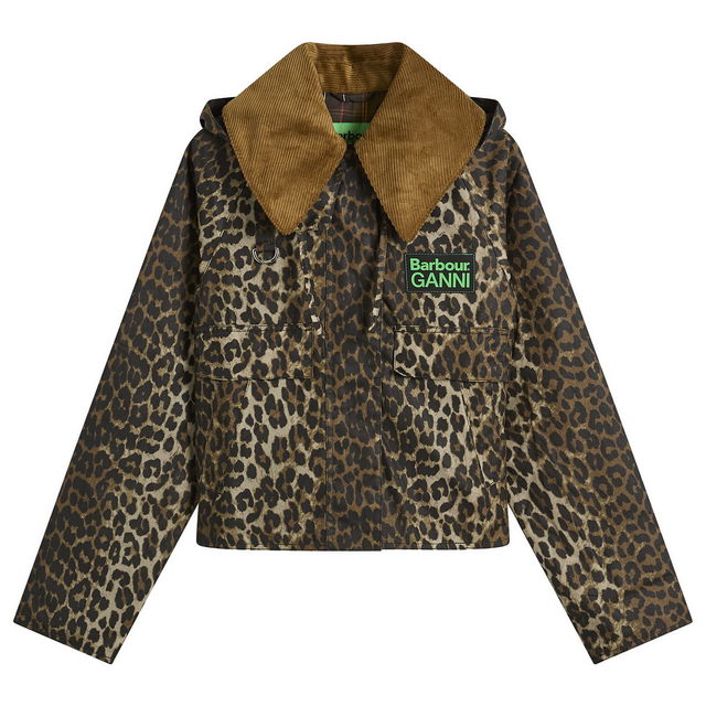 Barbour x GANNI Leopard Print Hooded Wax Coat