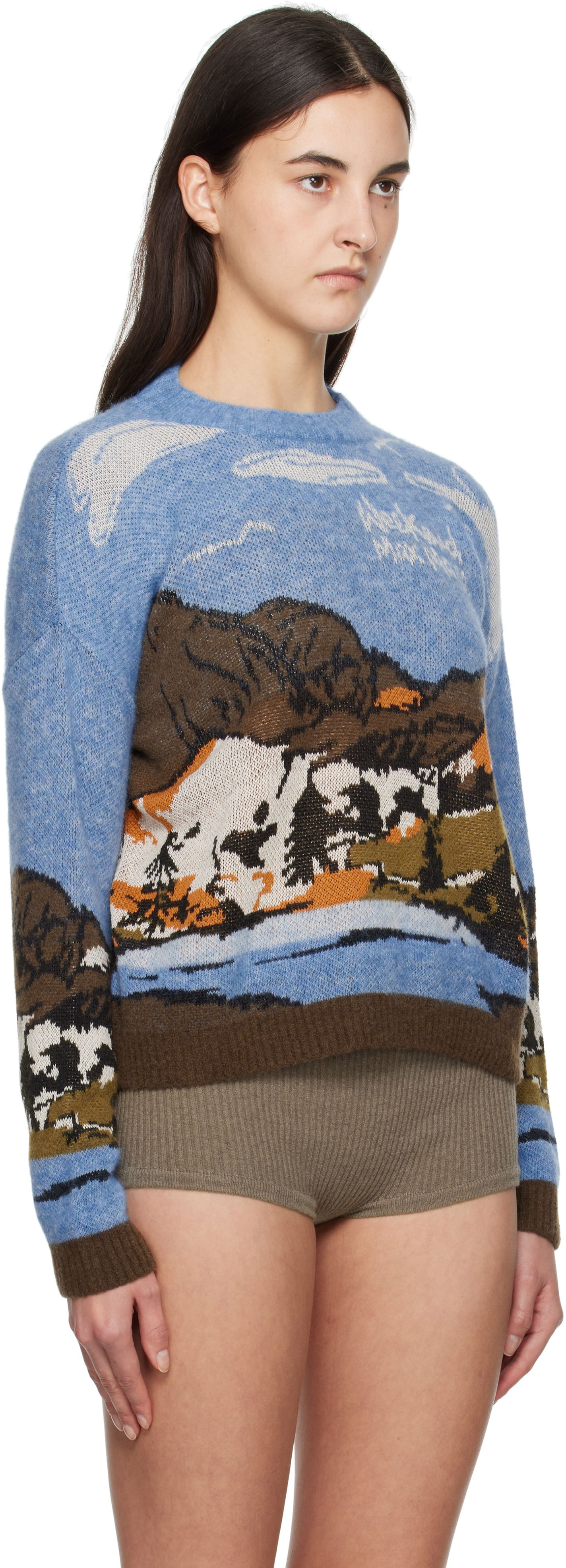 Пуловер Max Mara Weekend Landscape Print Wool Blend Sweater Синьо | 2425366272600 MM12204, 1