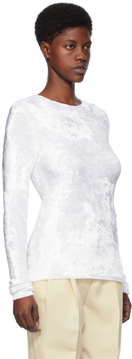 Пуловер TOTEME TOTEME Slim Long Sleeve T-Shirt Бяло | 241-WRT1059-YA0026, 1