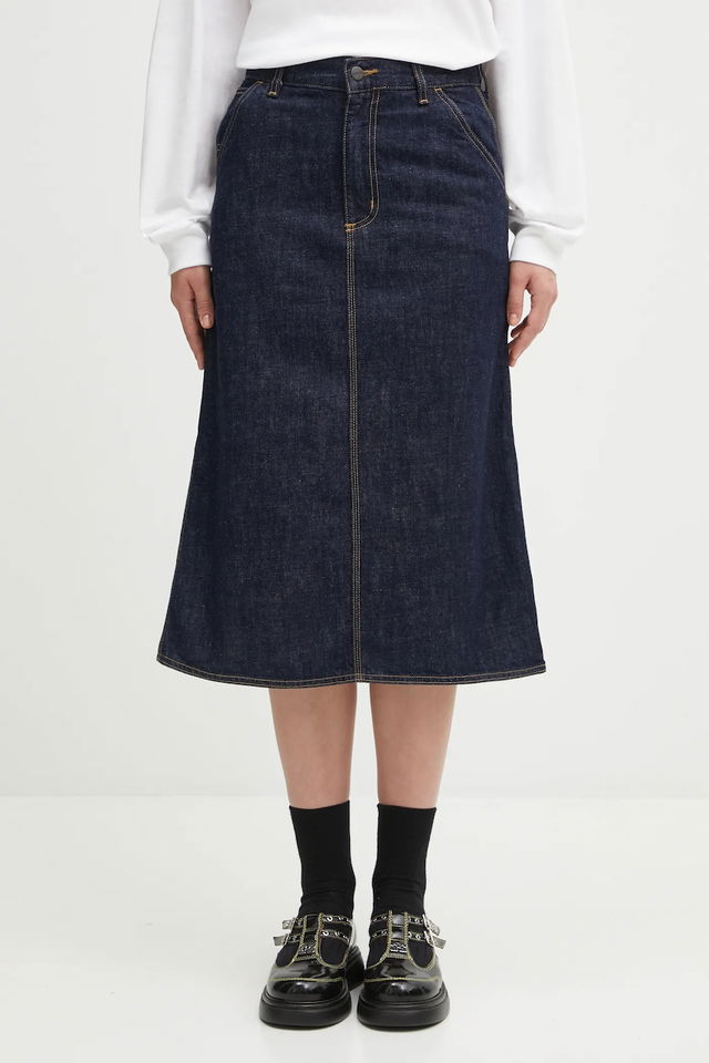 Denim Single Knee Midi Skirt
