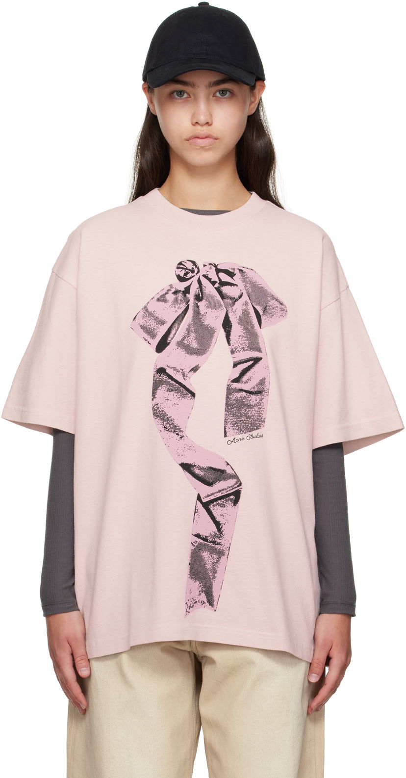 Тениска Acne Studios Acne Studios Bow Print T-Shirt Розово | AL0501-