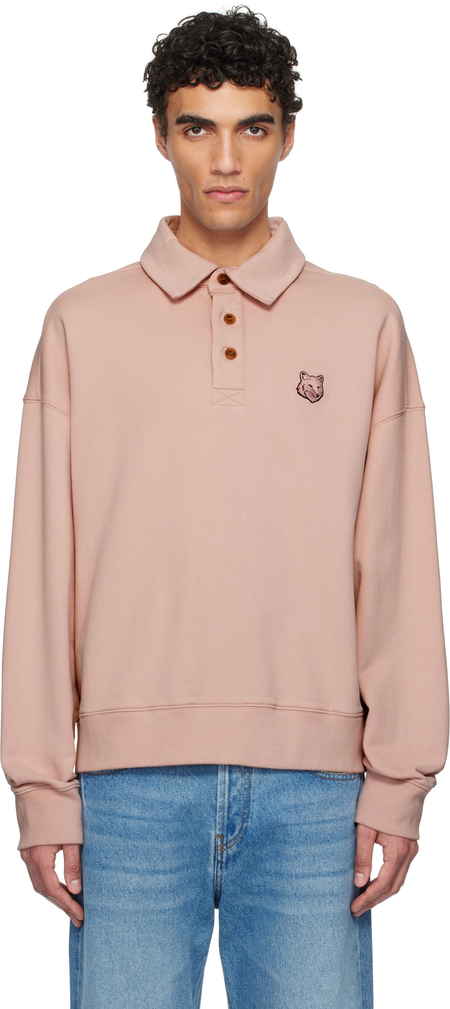 Пуловер MAISON KITSUNÉ Maison Kitsuné Fox Head Fleece Oversize Polo Розово | OM00211KM0001, 0