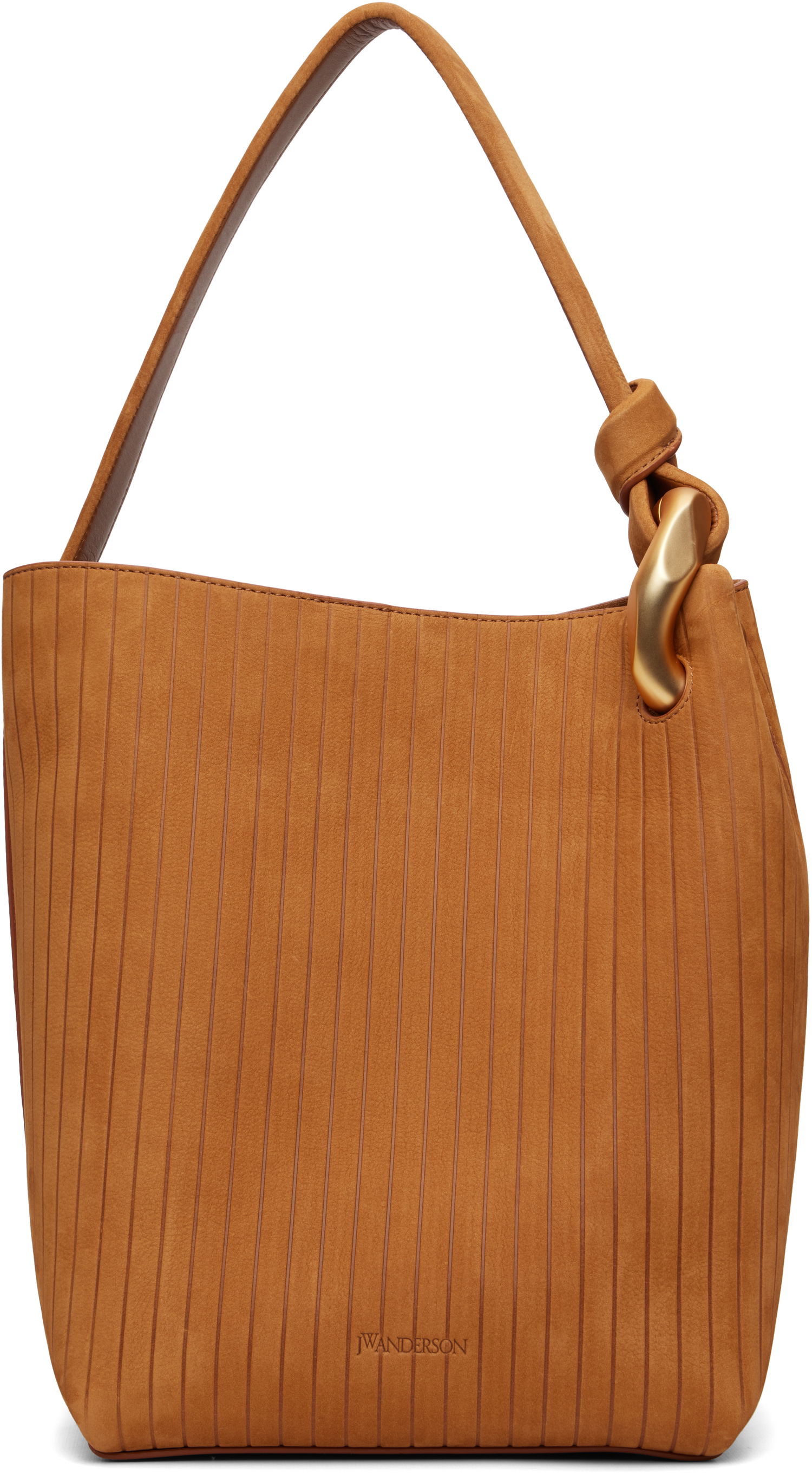 Голяма пазарска чанта JW Anderson 'The JWA Corner Bucket' Tote with Vertical Texture and Sculptural Hardware Кафяво | HB0737-LA0375, 0