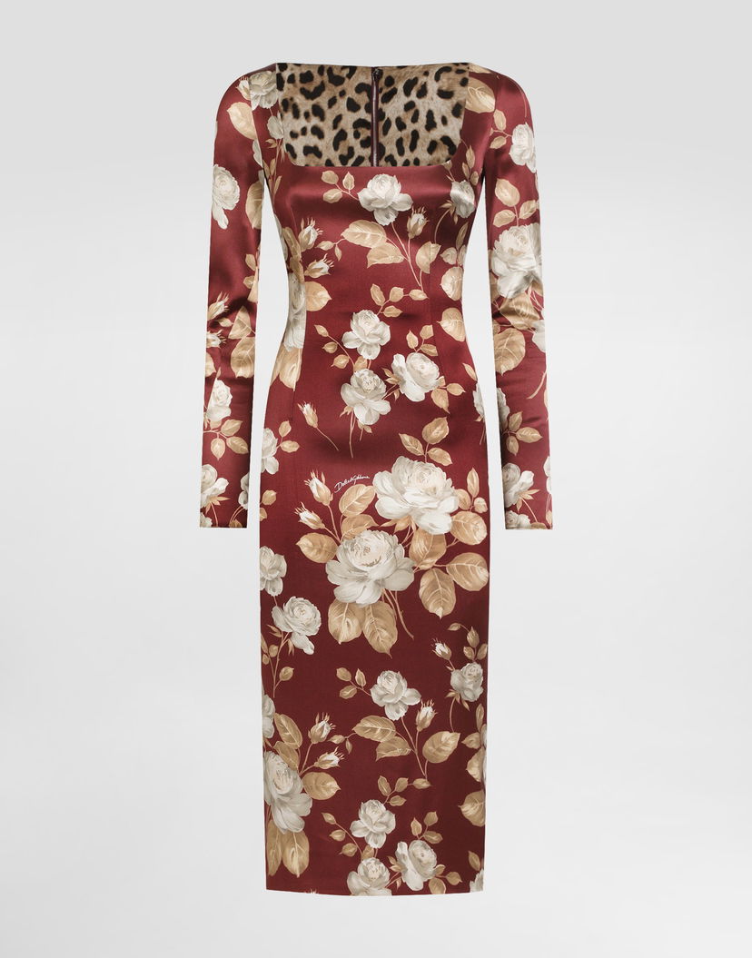 Pокля Dolce & Gabbana Dolce & Gabbana Vintage Rose-Print Satin Midi Dress Червено | F6TYGTFSIB8HR5QQ
