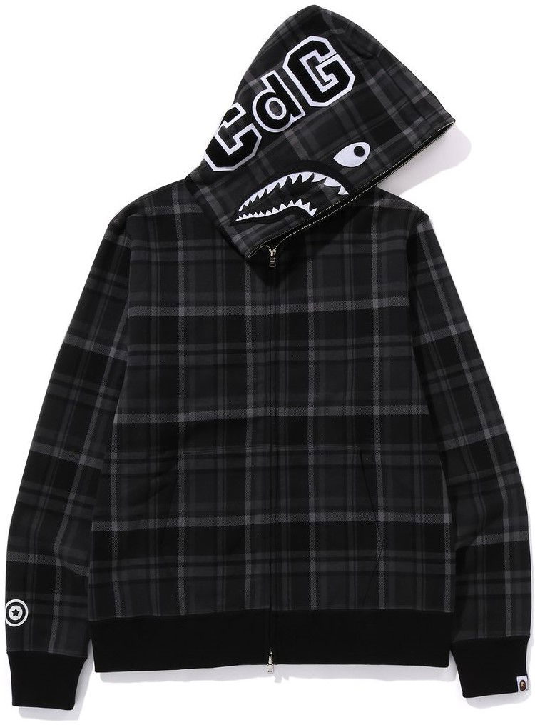 Суитчър BAPE Bape x CDG Osaka Check Shark Full Zip Hoodie Черно | BAPE-CDG-SHARK, 0