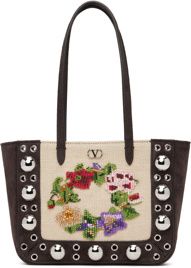 Mini Nellcôte Beaded Floral Studded Woven Tote