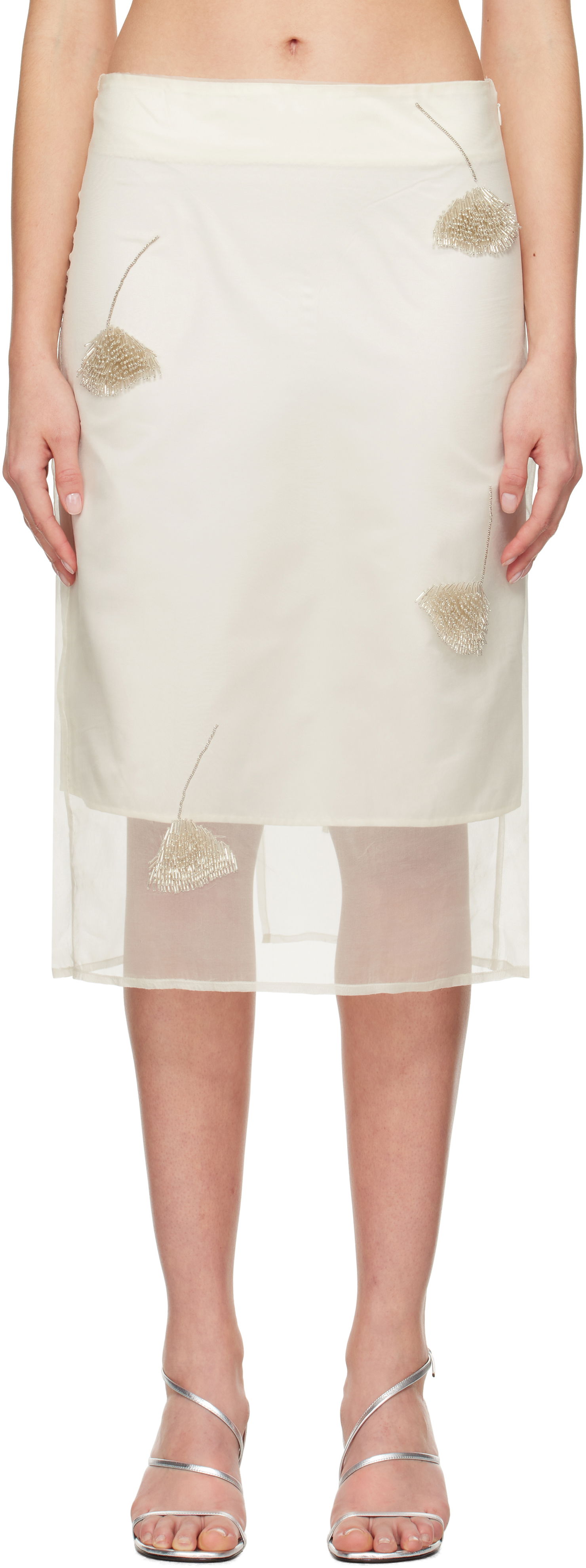 Пола Róhe Róhe Embellished Tulip Organza Midi Skirt Бяло | 414-32-147, 0