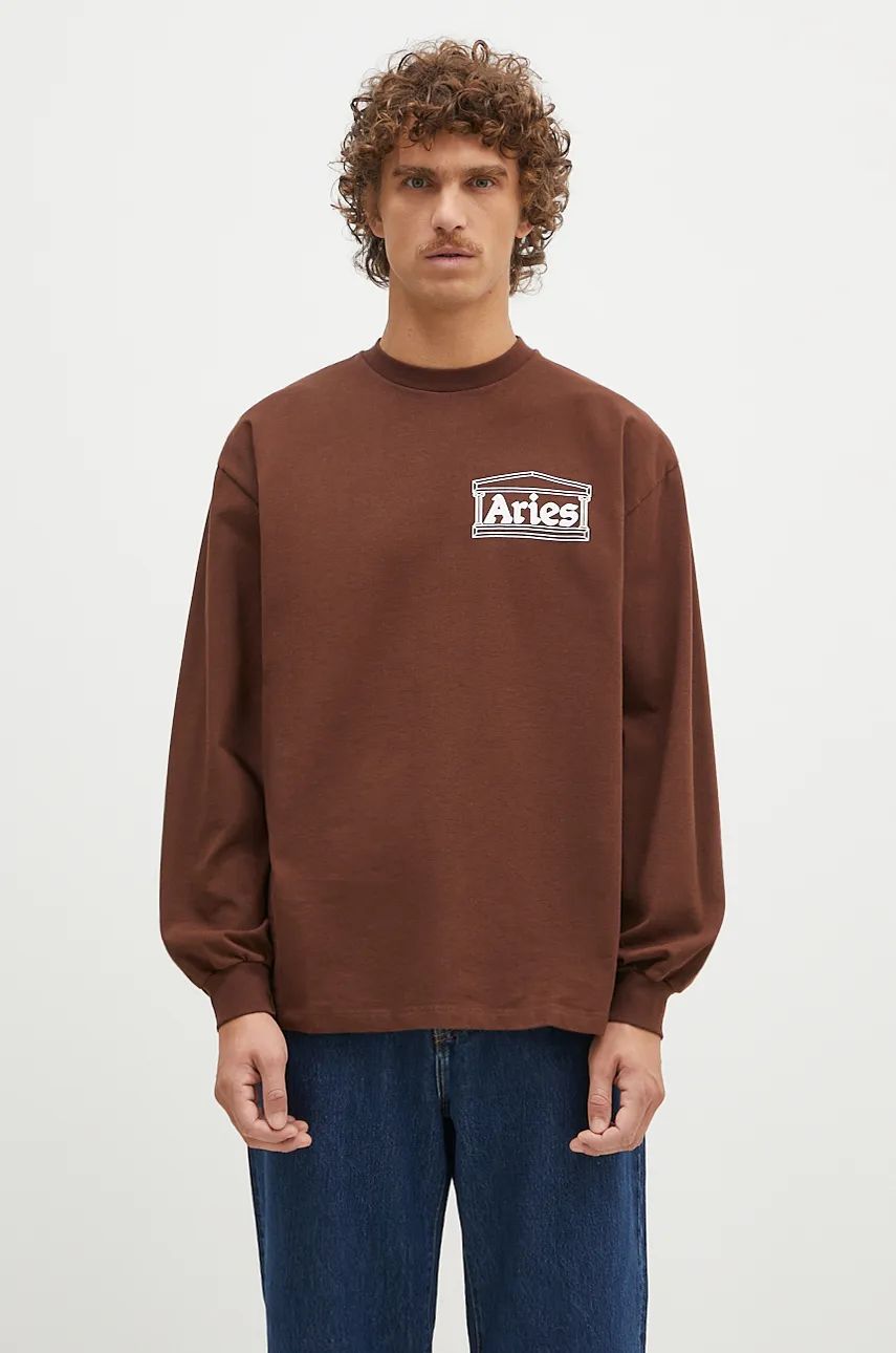 Тениска Aries Temple Longsleeve T-Shirt Print Кафяво | AR6066602, 0