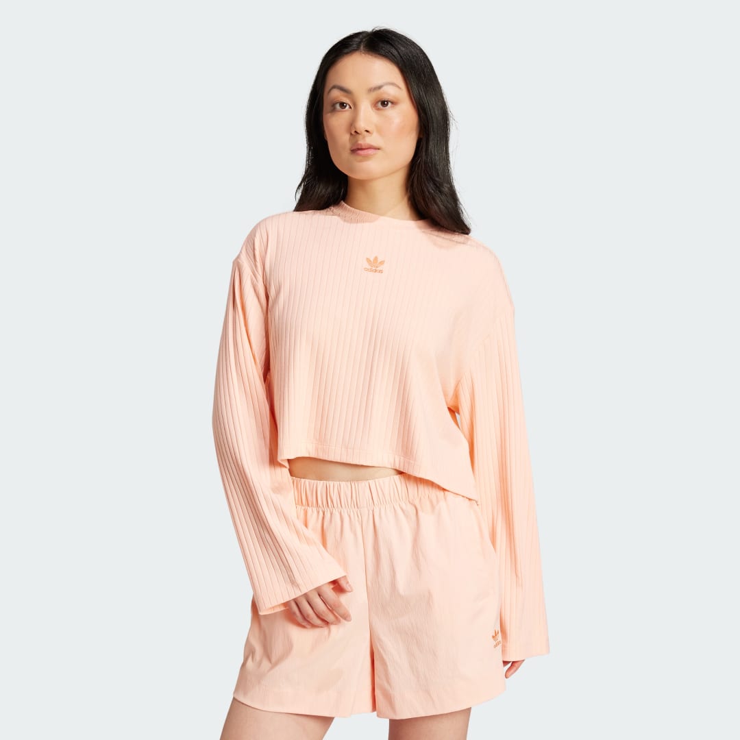 Съкратен топ adidas Performance Essentials Wide Rib Long Sleeve Top Розово | JD5122, 0