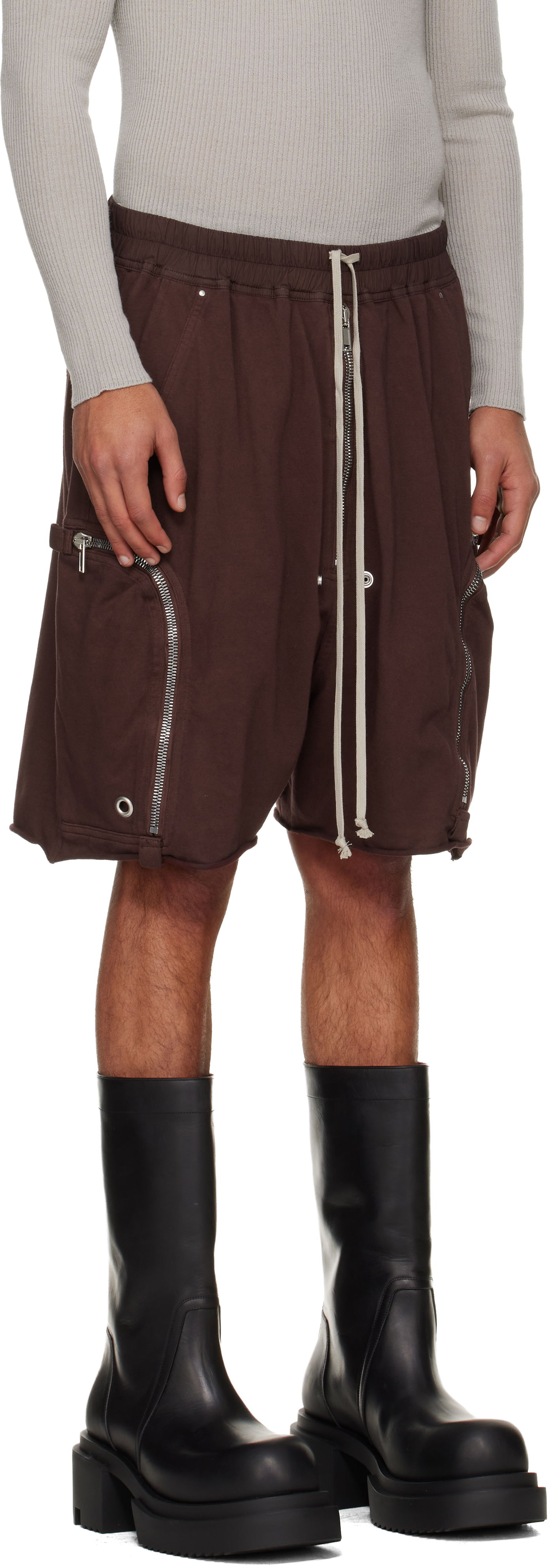 Къси панталони Rick Owens Rick Owens DRKSHDW Concordians Bauhaus Drawstring Zipped Cargo Shorts with Raw Hem Кафяво | DU02E7389 RIG, 1