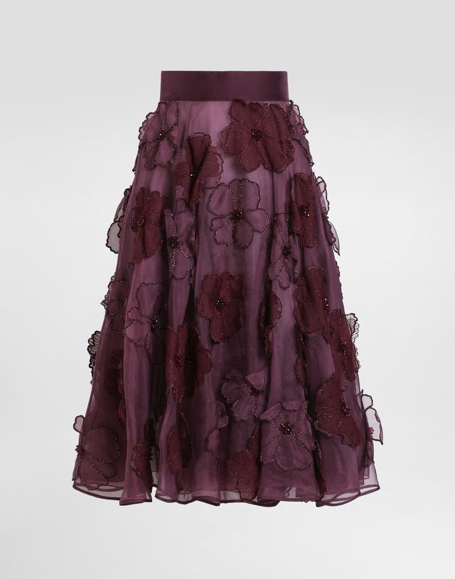 Dolce & Gabbana Organza Midi Circle Skirt with 3D Floral Appliqué