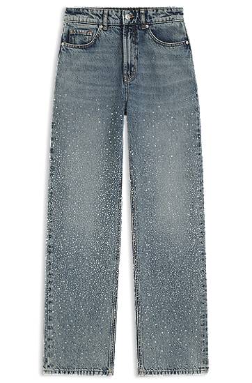Дънки BOSS Straight-leg jeans with rhinestone embellishments Синьо | 50546506