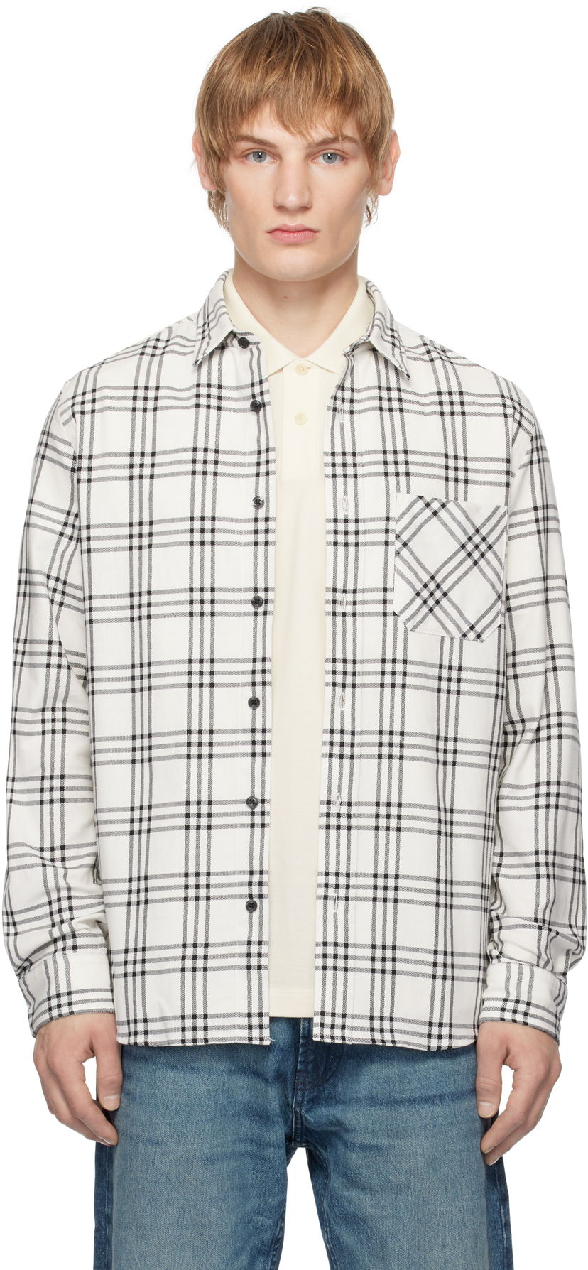 Риза BOSS Checkered Cotton Shirt Бяло | 50534853