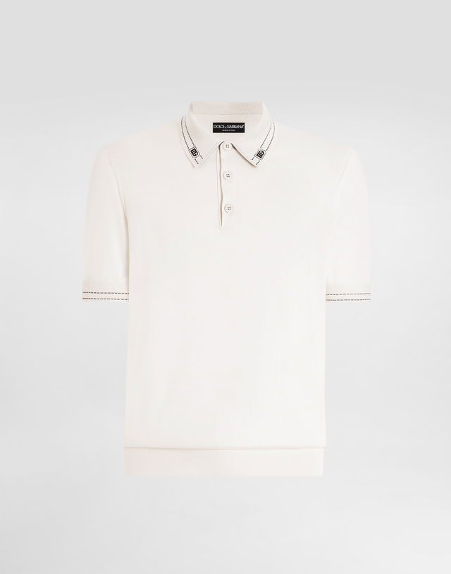 Dolce & Gabbana Knitted Silk Short-Sleeve Polo Shirt with Embroidered Collar