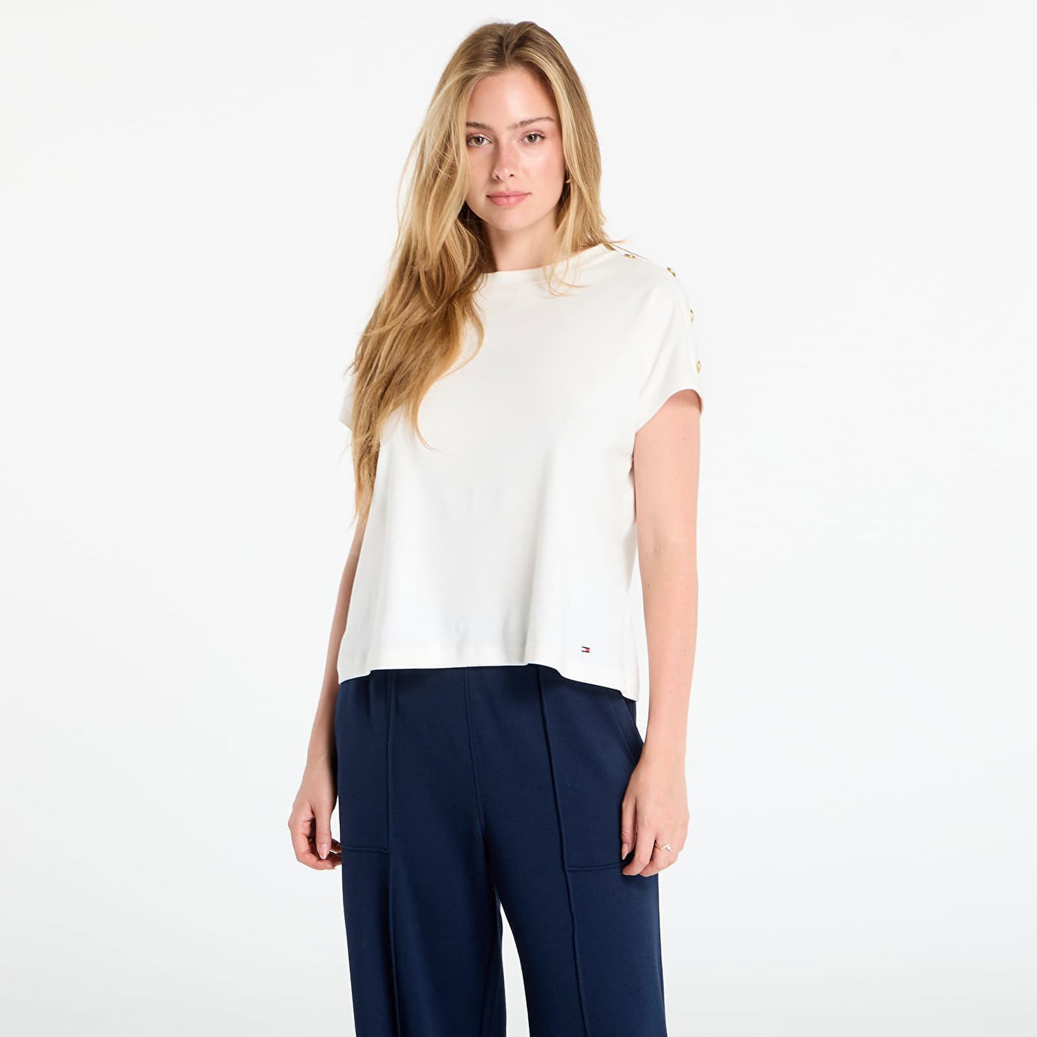 Тениска Tommy Hilfiger Tommy Hilfiger Gold Button Short Sleeve T-Shirt Бяло | WW0WW47455 YA8, 0